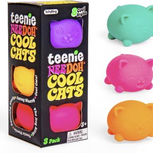 Schylling NeeDoh Teenie Cool Cat - Sensory Squeeze Toy - Contains 3 Mini Groovy Globs - 1.5 Wide - Color May Vary (Pack of 1)